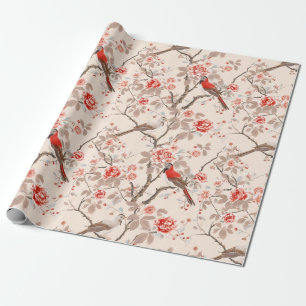 Chinoiserie Aziatische rode vogels roze bloem deco Cadeaupapier