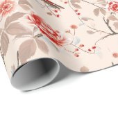 Chinoiserie Aziatische rode vogels roze bloem deco Cadeaupapier (Rol Hoek)