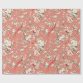 Chinoiserie Aziatische Vogel Bloemen Wit Roze Deco Cadeaupapier (Vlak)