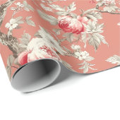 Chinoiserie Aziatische Vogel Bloemen Wit Roze Deco Cadeaupapier (Rol Hoek)