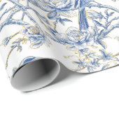 Chinoiserie Aziatische Vogel Wit Blauw Bloemen Cadeaupapier (Rol Hoek)