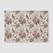 Chinoiserie Aziatische Vogel Wit Rood Bloemen Deco Tissuepapier (Voorkant)