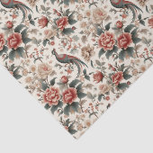 Chinoiserie Aziatische Vogel Wit Rood Bloemen Deco Tissuepapier (Detail)