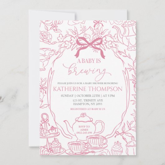 Chinoiserie Baby is Brewing Tea Floral Baby Shower Kaart (Voorkant)