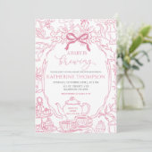 Chinoiserie Baby is Brewing Tea Floral Baby Shower Kaart (Staand voorkant)