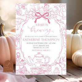 Chinoiserie Baby is Brewing Tea Floral Baby Shower Kaart