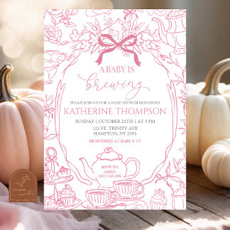 Chinoiserie Baby is Brewing Tea Floral Baby Shower Kaart