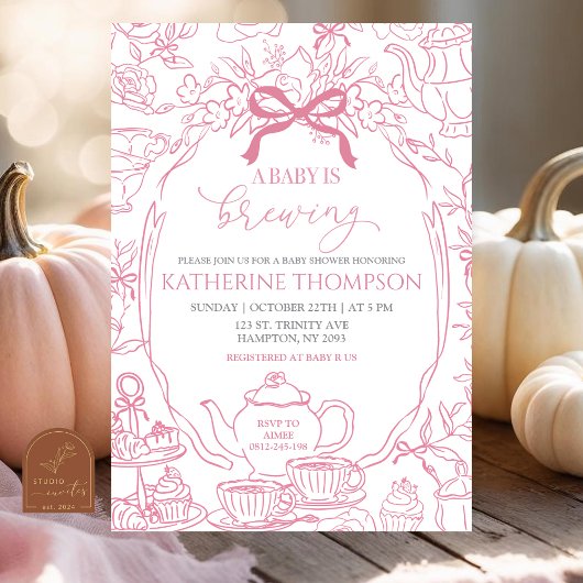 Chinoiserie Baby is Brewing Tea Floral Baby Shower Kaart