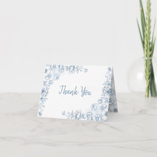 Chinoiserie Baby shower Bedankt Kaart Blauw Bloeme (Voorkant)