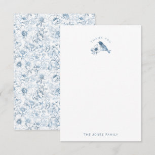 Chinoiserie Baby shower Bedankt Kaart Blauw Wit