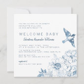 Chinoiserie Baby shower Invitation – Blue Floral Kaart (Voorkant)