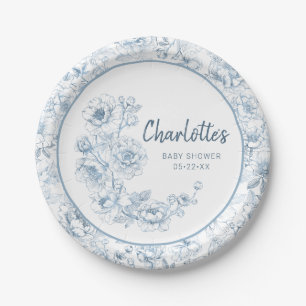 Chinoiserie Baby shower Papieren Borden – Dusty Bl Bordje