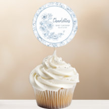 Chinoiserie Baby Shower Sticker – Blauwe Bloemen D