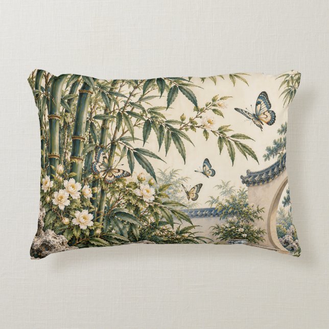 Chinoiserie Bamboe & Vlinders Accent Kussen (Voorkant)