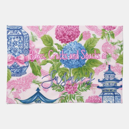 Chinoiserie Bams Cracks en Snacks Aangepaste Mahjo Theedoek (Horizontaal)