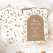 Chinoiserie Beige Floral Baby shower Kaart