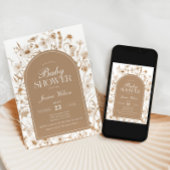 Chinoiserie Beige Floral Baby shower Kaart