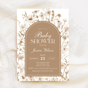 Chinoiserie Beige Floral Baby shower Kaart