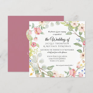 Chinoiserie Berry Roze Waterverf Roos Blad Bloemen Kaart