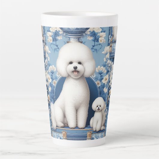 Chinoiserie Bichon Frise Latte Mok (Voorkant)