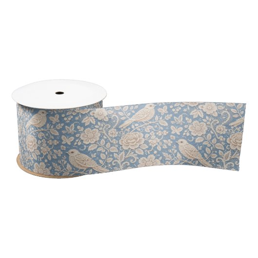 Chinoiserie Bird and Flower Seamless Pattern Satijnen Lint (Spoel)