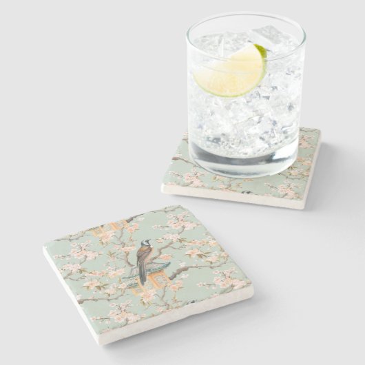 Chinoiserie Bird & Blossom Marble Stone Coaster Stenen Onderzetter (Zijkant)