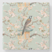 Chinoiserie Bird & Blossom Marble Stone Coaster Stenen Onderzetter (Voorkant)