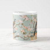 Chinoiserie Bird & Blossom Mug In Sage & Peach Grote Koffiekop (Voorkant)