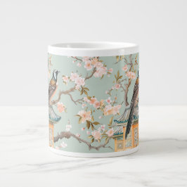 Chinoiserie Bird & Blossom Mug In Sage & Peach Grote Koffiekop