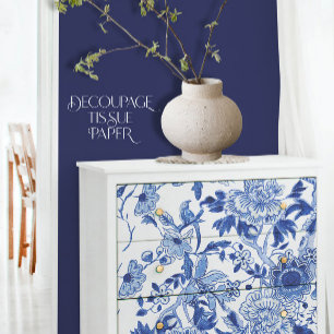 Chinoiserie Bird Floral Blue and White Decoupage Tissuepapier