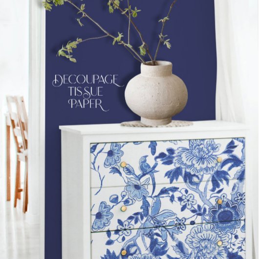 Chinoiserie Bird Floral Blue and White Decoupage Tissuepapier
