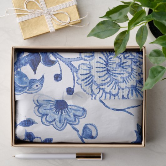 Chinoiserie Bird Floral Blue and White Decoupage Tissuepapier (Geschenk)