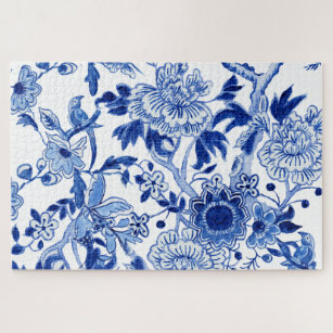 Chinoiserie Bird Floral Blue and White Tree Peony Legpuzzel