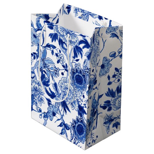 Chinoiserie Bird Floral Blue White Asian Invloed Medium Cadeauzakje (Achterkant Gekanteld)