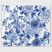 Chinoiserie Bird Floral Blue White Decoupage Cadeaupapier (Vlak)