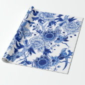 Chinoiserie Bird Floral Blue White Decoupage Cadeaupapier (Uitgerold)