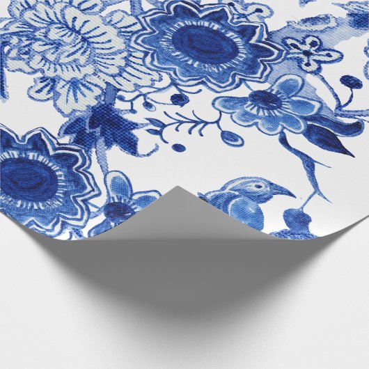 Chinoiserie Bird Floral Blue White Decoupage Cadeaupapier (Hoek)
