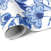 Chinoiserie Bird Floral Blue White Decoupage Cadeaupapier (Rol Hoek)