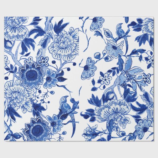 Chinoiserie Bird Floral Blue White Decoupage Cadeaupapier (Zoom)
