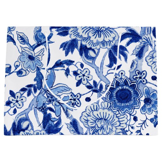 Chinoiserie Bird Floral Blue White Vrijgezellenfee Groot Cadeauzakje (Voorkant)
