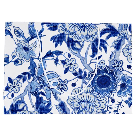 Chinoiserie Bird Floral Blue White Vrijgezellenfee Groot Cadeauzakje (Achterkant)