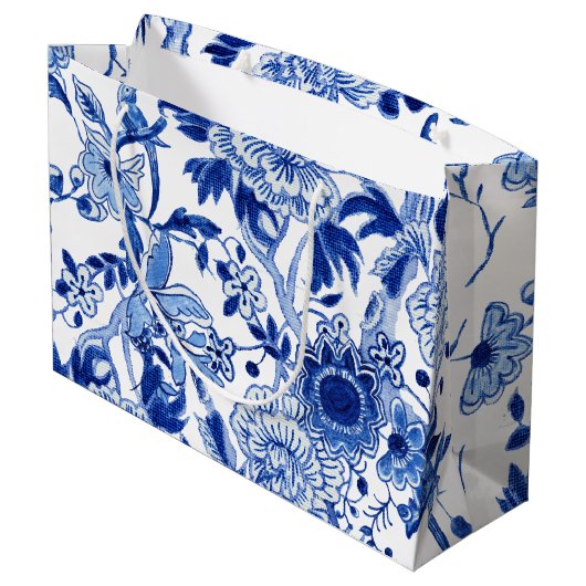 Chinoiserie Bird Floral Blue White Vrijgezellenfee Groot Cadeauzakje (Achterkant Gekanteld)