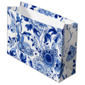 Chinoiserie Bird Floral Blue White Vrijgezellenfee Groot Cadeauzakje (Voorkant Gekanteld)