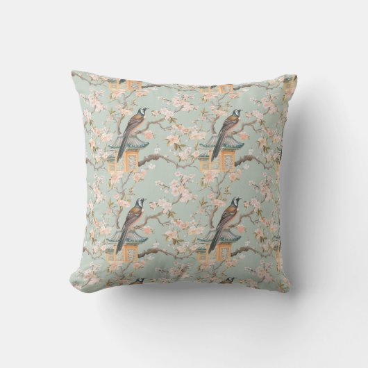 Chinoiserie Bird & Pink Blossoms Sierkussen (Voorkant)