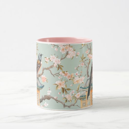 Chinoiserie Bird & Pink Cherry Blossom Mok (Midden)