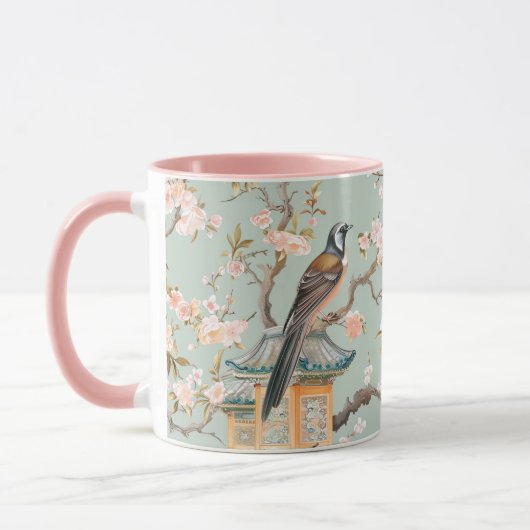Chinoiserie Bird & Pink Cherry Blossom Mok (Links)