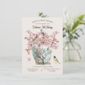 Chinoiserie Birds Cherry Blossoms Baby shower Vaas Kaart (Staand voorkant)