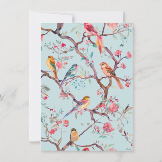 Chinoiserie Birds Cherry Blossoms Baby shower Vaas Kaart (Achterkant)