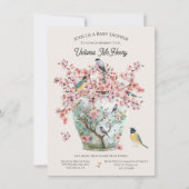 Chinoiserie Birds Cherry Blossoms Baby shower Vaas Kaart (Voorkant)