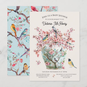 Chinoiserie Birds Cherry Blossoms Baby shower Vaas Kaart